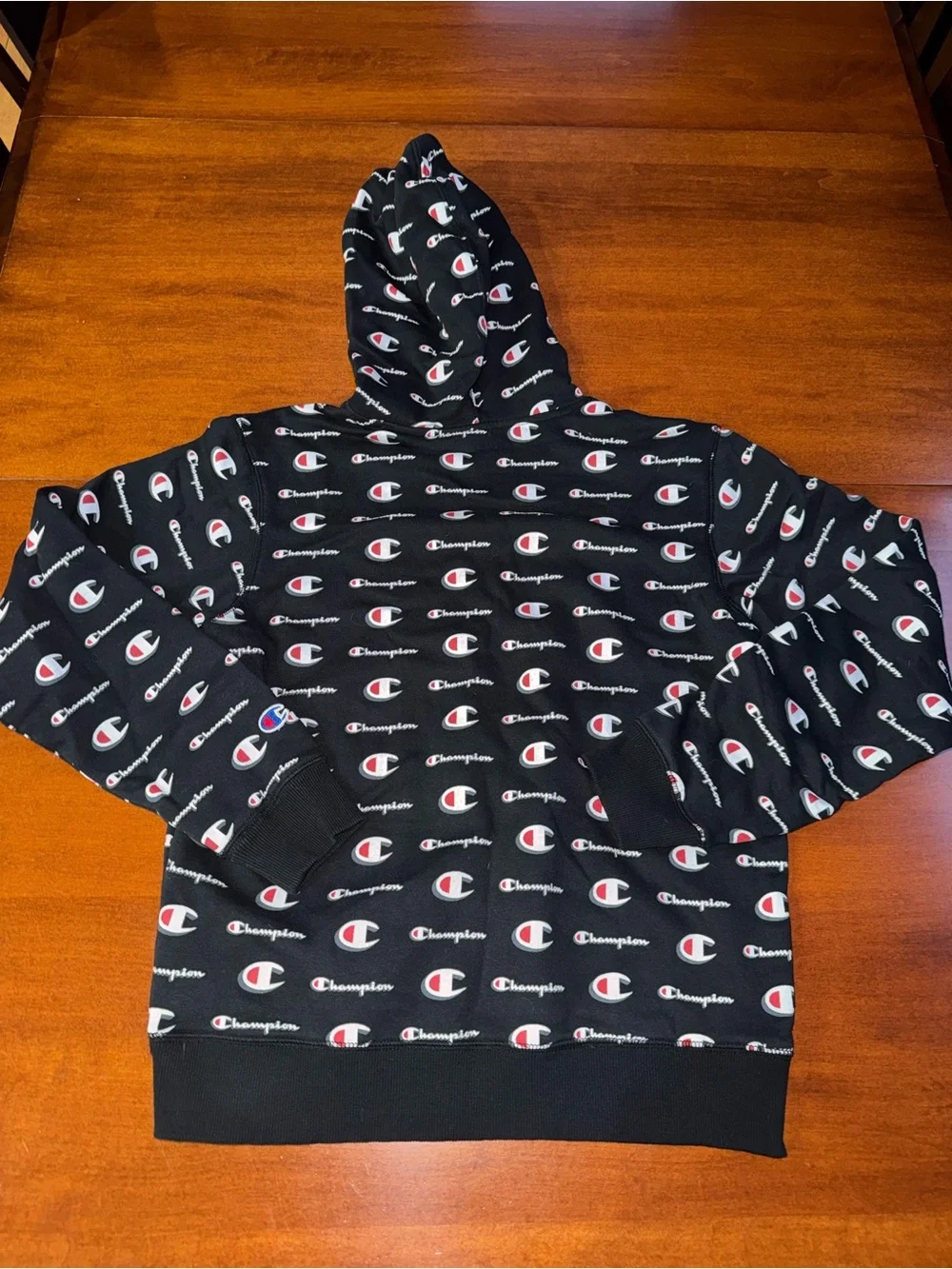 Champion Boys Youth XL Black All Over Logo Print Pullover Hoodie